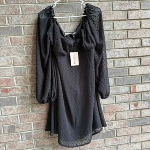 Missguided Plus Black Long Sleeve Swiss Dot Dress – US 20 – NWT - Picture 1 of 16